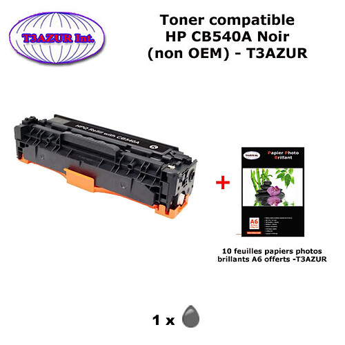 Toner générique HP 125A, CB540A pour HP CP 1215, 1515, 1515N, 1518, 1518n noir+ 10f papiers photos A6 -T3AZUR