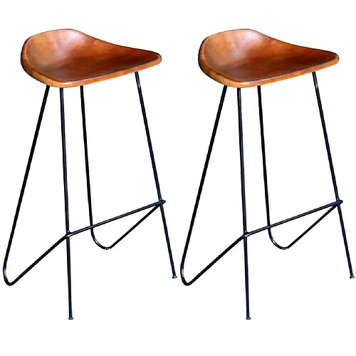 vidaXL Chaises de bar lot de 2 noir et marron cuir véritable