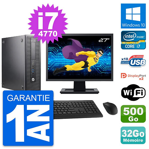 PC HP 600 G1 SFF Ecran 27" Intel i7-4770 RAM 32Go Disque 500Go Windows 10 Wifi · Occasion