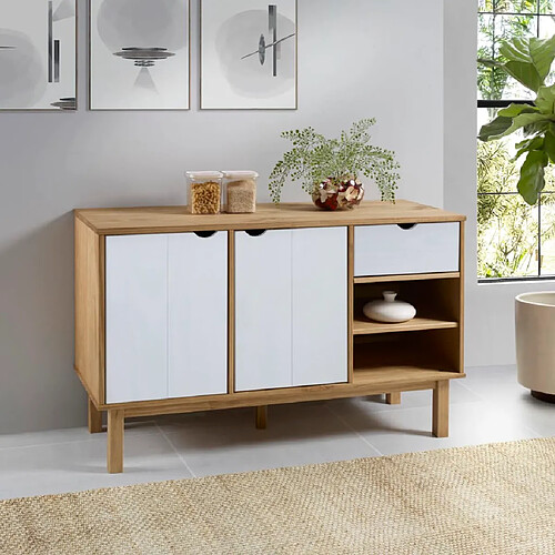 vidaXL Buffet OTTA Marron et blanc 114x43x73,5 cm Bois massif pin