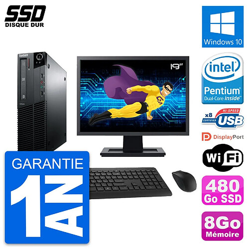 PC Lenovo M81 SFF Ecran 19" Intel G630 RAM 8Go SSD 480Go Windows 10 Wifi · Occasion