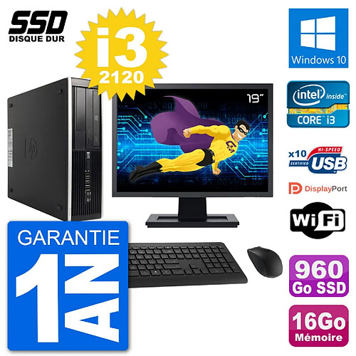 PC HP 8300 Elite SFF Ecran 19" Intel i3-2120 RAM 16Go SSD 960Go Windows 10 Wifi · Occasion