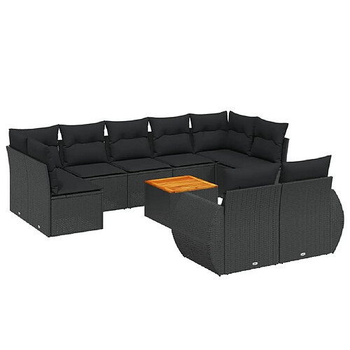 Maison Chic Salon de jardin 10 pcs avec coussins, Ensemble Tables et chaises d'extérieur noir résine tressée -GKD995027