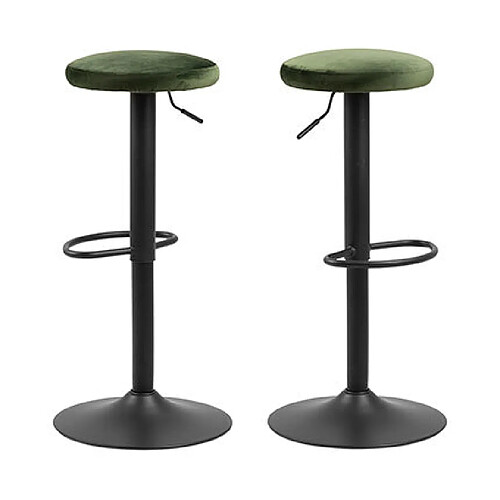 Mes Lot de 2 tabourets de bar 40x40x82 cm en tissur vert et métal