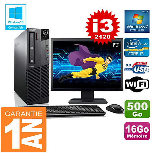 PC Lenovo M92p SFF Core I3-2120 Ram 16Go Disque 500 Go Wifi W7 Ecran 19" · Occasion