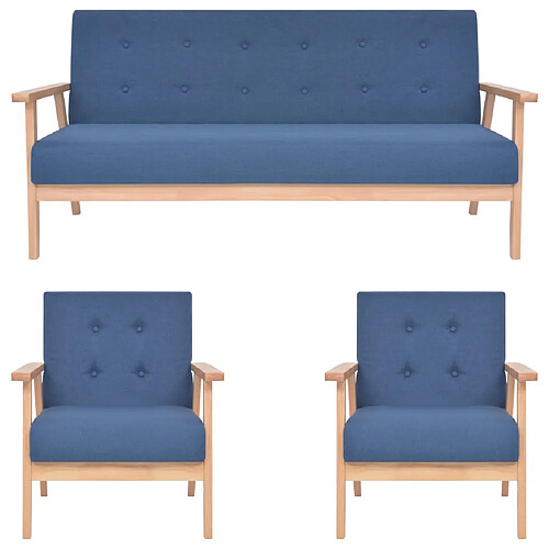 vidaXL Ensemble de canapés 3 pcs Tissu Bleu