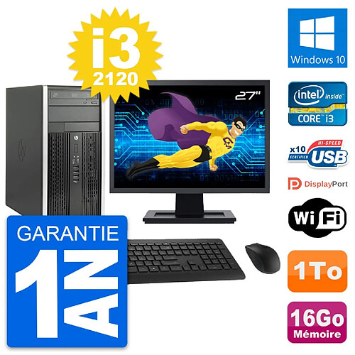 PC Tour HP Pro 6300 CMT Ecran 27" i3-2120 RAM 16Go Disque 1To Windows 10 Wifi · Occasion