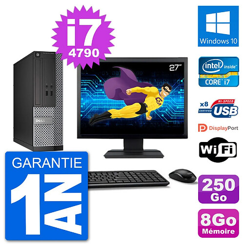 PC Dell Optiplex 3020 SFF Ecran 27" i7-4790 RAM 8Go Disque 250Go Windows 10 Wifi · Occasion