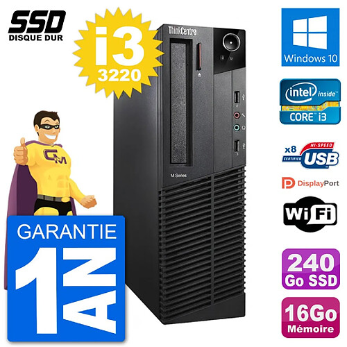 PC Lenovo ThinkCentre M92p SFF Intel i3-3220 RAM 16Go SSD 240Go Windows 10 Wifi · Occasion