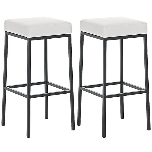 Decoshop26 Lot de 2 tabourets de bar avec repose-pieds design simple hauteur 85 cm en PVC blanc et métal noir 10_0004380