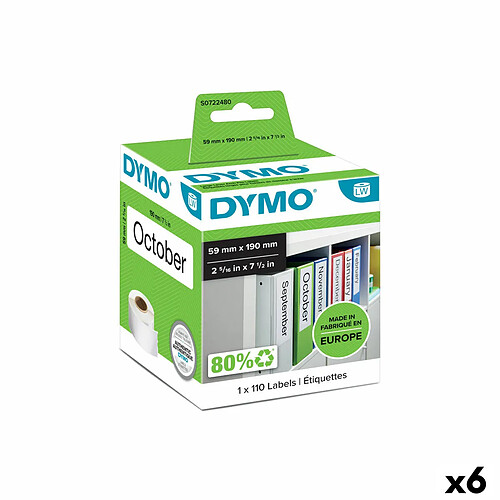 Rouleau d'Étiquettes Dymo 99019 59 x 190 mm LabelWriter™ Blanc Noir (6 Unités)