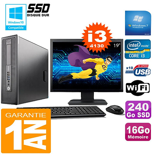 PC HP EliteDesk 800 G1 SFF Core I3-4130 16Go Disque 240 Go SSD Wifi W7 Ecran 19" · Occasion