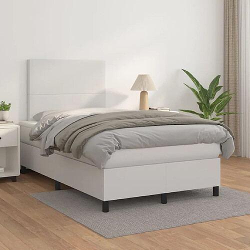 vidaXL Sommier à lattes de lit avec matelas Blanc 120x200cm Similicuir