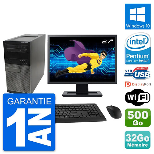 PC Tour Dell 990 Ecran 27" Intel G630 RAM 32Go Disque Dur 500Go Windows 10 Wifi · Occasion