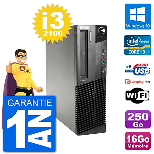 PC Lenovo M91p SFF Intel i3-2100 RAM 16Go Disque Dur 250Go Windows 10 Wifi · Occasion