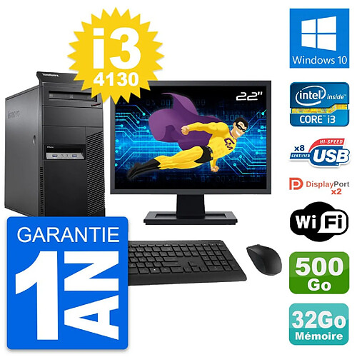 PC Tour Lenovo M83 Ecran 22" Intel i3-4130 RAM 32Go Disque 500Go Windows 10 Wifi · Occasion