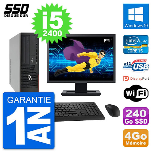 PC Fujitsu E910 DT Ecran 19" Intel i5-2400 RAM 4Go SSD 240Go Windows 10 Wifi · Occasion