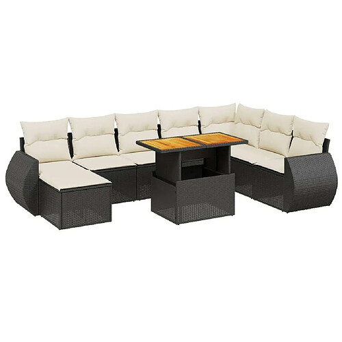 Maison Chic Ensemble Tables et chaises d'extérieur 9 pcs avec coussins,Salon de jardin noir résine tressée -GKD326450