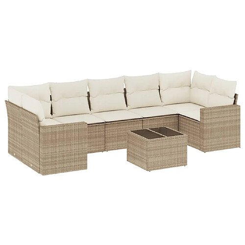 Maison Chic Salon de jardin avec coussins 8 pcs | Ensemble de Table et chaises | Mobilier d'Extérieur beige résine tressée -GKD29592