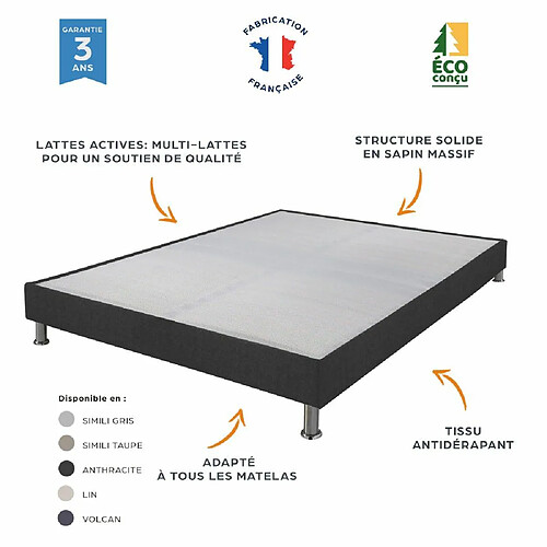 Ebac Matelas + sommier tapissier 90x200 Mousse - Melior - Soutien ferme - Gris