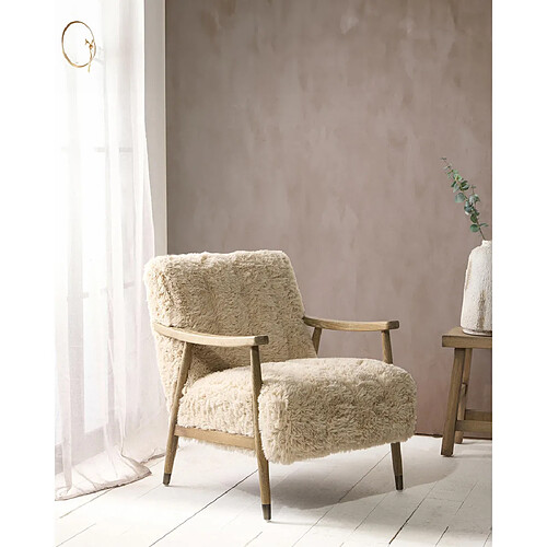 UNIQKA Lina - Fauteuil en bois massif et véritable peau de mouton