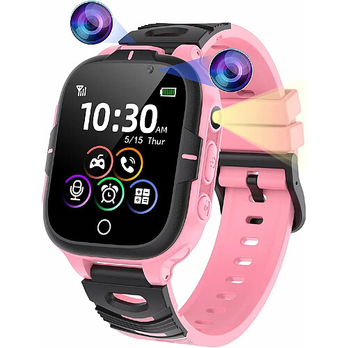 Vendos85 Montre Connectée Enfant avec 24 Jeux éducatifs et SOS rose noir