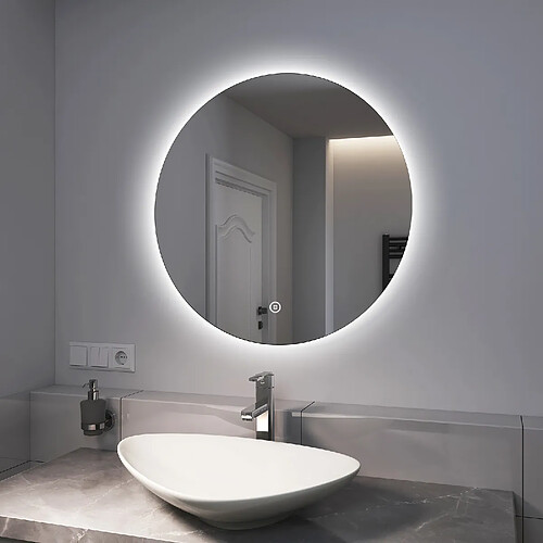 EMKE Miroir de salle de bain rond LED avec rétro-éclairage sans cadre Interrupteur tactile - Diamètre 70cm | Lumière Blanche Froide