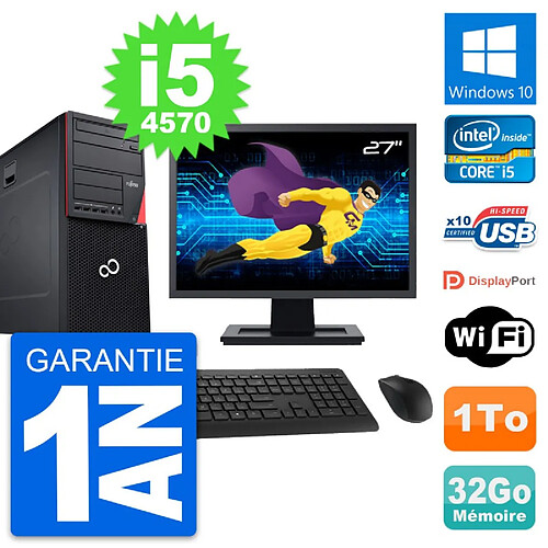 PC Tour Fujitsu P720 Ecran 27" Intel i5-4570 RAM 32Go Disque 1To Windows 10 Wifi · Occasion