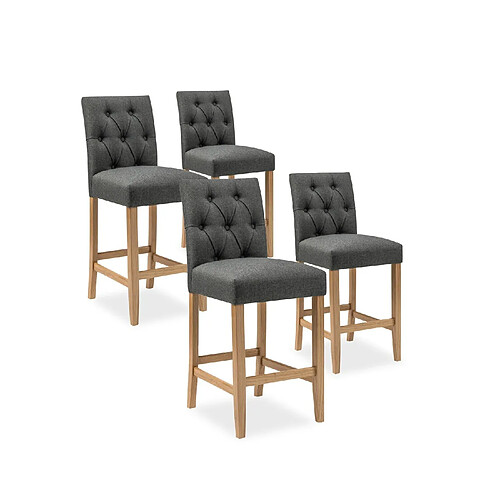 NC Lot de 4 chaises de bar en bois Gaya tissu Gris - H65cm