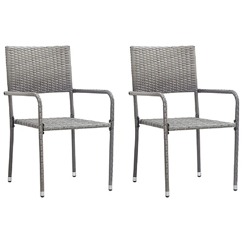 vidaXL Chaise à dîner de jardin empilable lot de 2 gris résine tressée