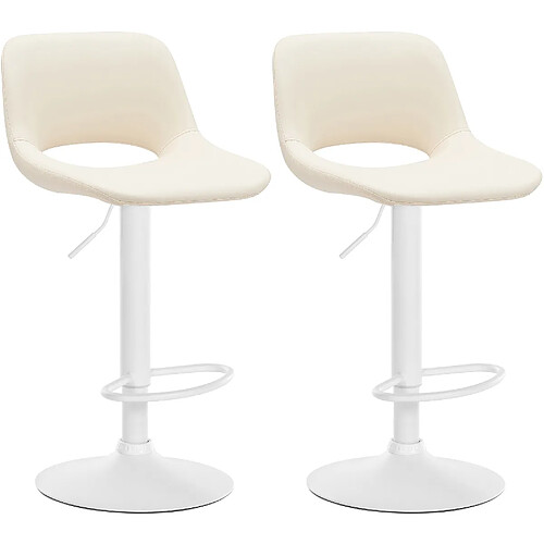 Decoshop26 Tabourets de bar chaises haute x2 avec repose-pieds en PVC crème piètement métallique blanc 10_0004071