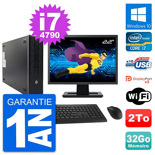 PC HP 600 G1 SFF Ecran 22" Intel i7-4790 RAM 32Go Disque Dur 2To Windows 10 Wifi · Occasion