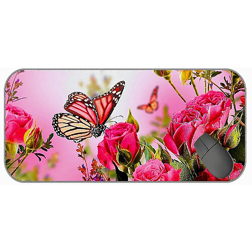 Universal (750x300x3) Pad de souris de jeu étendu grande taille, rose rose art art papillon