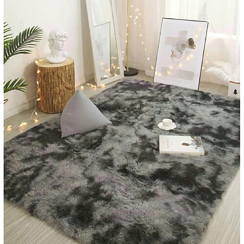 LUUCOZK Tapis à poils longs doux et moelleux pour chambre à coucher et salon - Gris foncé dégradé-200 x 250 cm