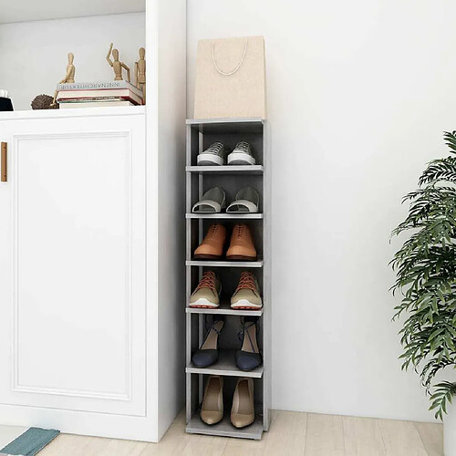 Maison Chic Armoire à Chaussures Gris béton,Meuble de Rangement à Chaussures 27,5x27x102cm Bois d'ingénierie -MN46039