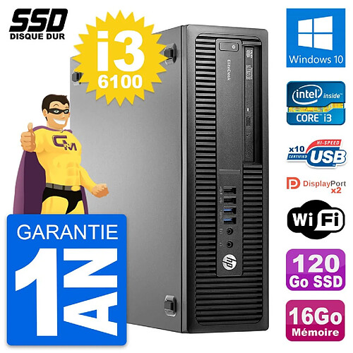 PC HP EliteDesk 800 G2 SFF Intel Core i3-6100 RAM 16Go SSD 120Go Windows 10 Wifi · Occasion