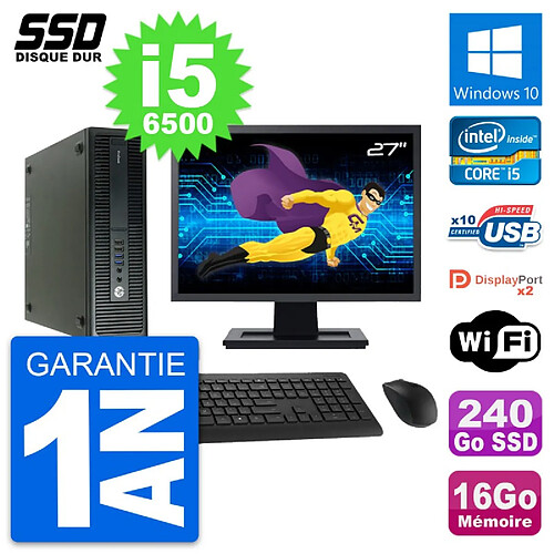 PC HP 600 G2 SFF Ecran 27" Intel Core i5-6500 RAM 16Go SSD 240Go Windows 10 Wifi · Occasion