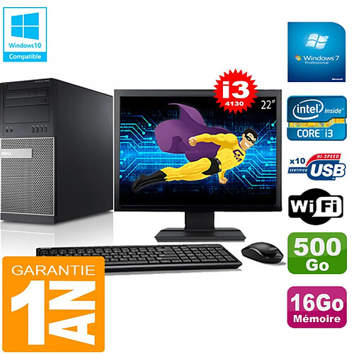 PC Tour DELL 9020 Core I3-4130 Ram 16Go Disque 500 Go Wifi W7 Ecran 22" · Occasion