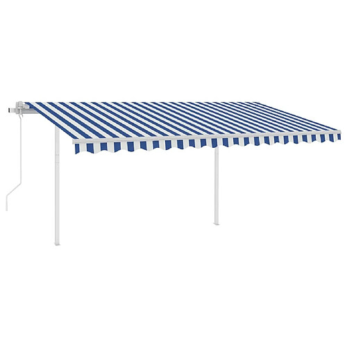 Maison Chic Auvent automatique | Store banne extérieur | Marquise capteur de vent et LED 4,5x3 m Bleu et blanc -MN13824