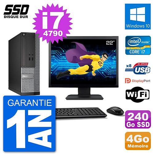 PC Dell Optiplex 3020 SFF Ecran 22" i7-4790 RAM 4Go SSD 240Go Windows 10 Wifi · Occasion