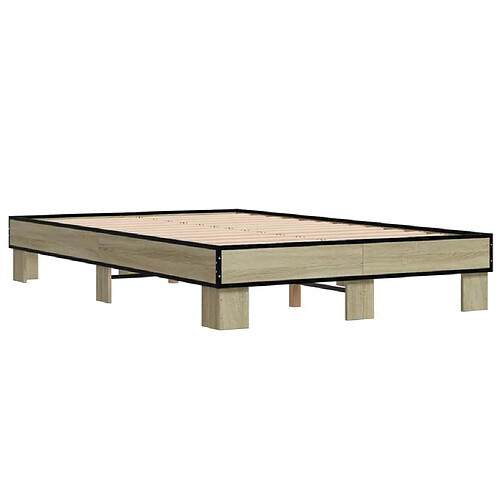 Vidaxl Cadre de lit chêne sonoma 140x190 cm bois d'ingénierie et métal