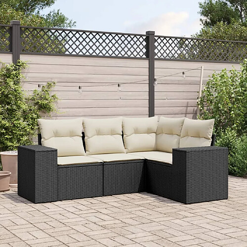 vidaXL Salon de jardin 4 pcs avec coussins noir résine tressée