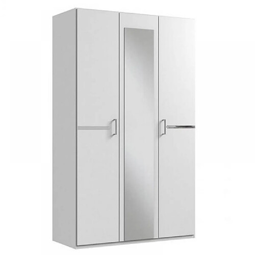 Inside 75 Armoire 3 portes miroir CARAMELLA largeur 135 cm blanc rechampi chrome brillant.