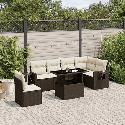 vidaXL Salon de jardin avec coussins 7 pcs marron résine tressée