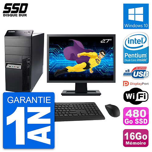 PC Tour Lenovo M91p Ecran 27" Intel G630 RAM 16Go SSD 480Go Windows 10 Wifi · Occasion