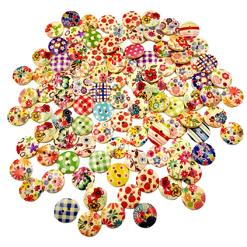 100x Vintage Rond Bois Boutons Assortis à Motifs Pour Coudre Bricolage Artisanat 15mm