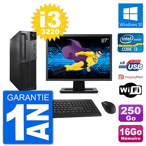 PC Lenovo M92p SFF Ecran 27" Intel i3-3220 RAM 16Go Disque 250Go Windows 10 Wifi · Occasion