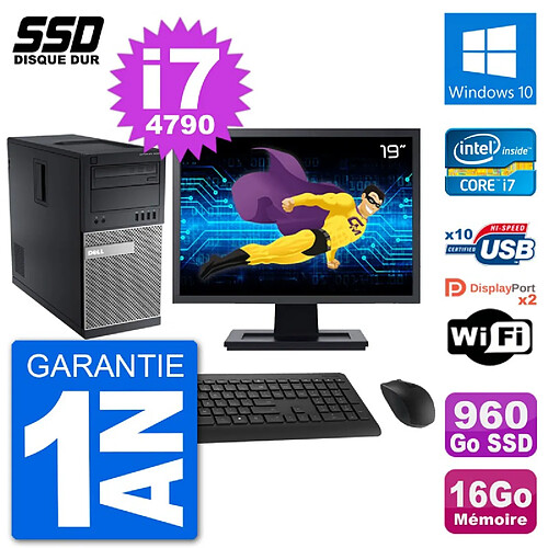 PC Tour Dell 9020 Ecran 19" Intel i7-4790 RAM 16Go SSD 960Go Windows 10 Wifi · Occasion