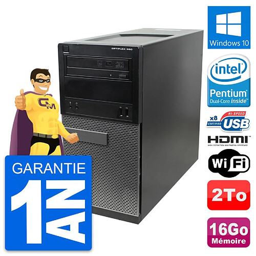 PC Tour Dell OptiPlex 390 MT Intel G630 RAM 16Go Disque 2To HDMI Windows 10 Wifi · Occasion