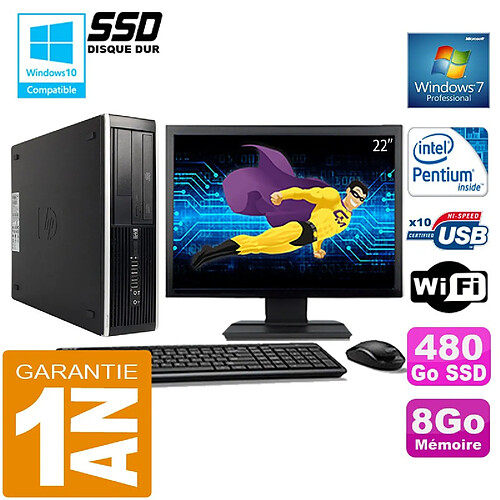 PC HP Compaq 8300 SFF Intel G850 Ram 8Go Disque 480 Go SSD Wifi W7 Ecran 22" · Occasion